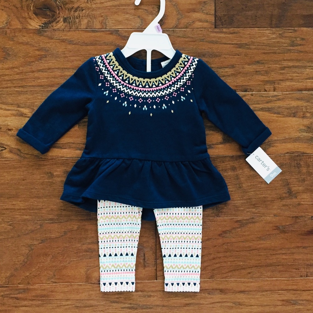 🌟NEW Carters 9 Month Old Navy & Gold Matching Set